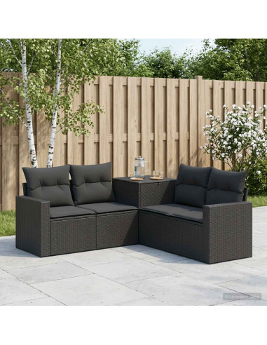 Set di divani 5 pz Nero Rattan sintetico e Acciaio