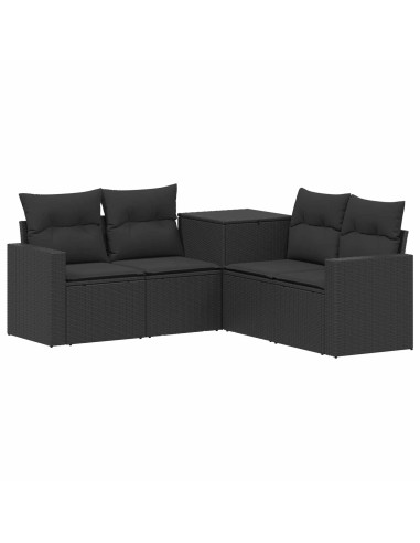 Set di divani 5 pz Nero Rattan sintetico e Acciaio