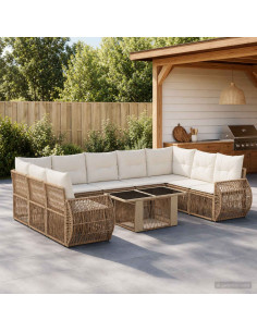 Set Divano da Giardino 10 pz Beige e Bianco Crema polyrattan
