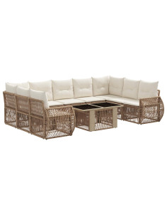 Set Divano da Giardino 10 pz Beige e Bianco Crema polyrattan 2