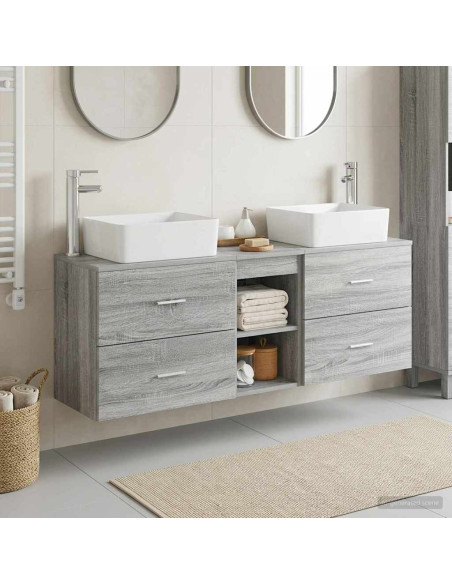 Set di Armadi da Bagno 3 pz Sonoma grigio 53 x 34,5 x 63 cm