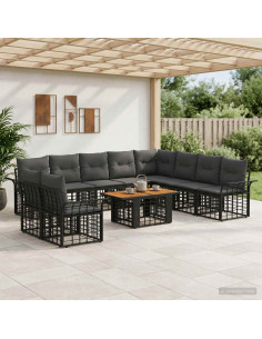 Set Divano da Giardino 11 pz Nero e Grigio scuro polyrattan