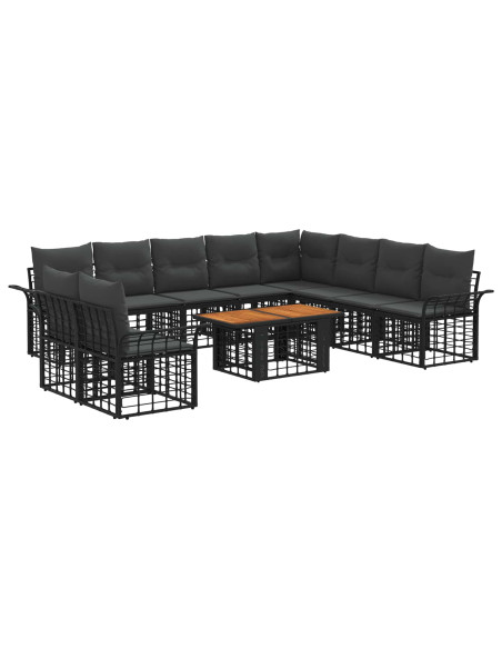 Set Divano da Giardino 11 pz Nero e Grigio scuro polyrattan