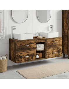 Set di Armadi da Bagno 3 pz Rovere Fumo 49,5 x 41 x 63 cm