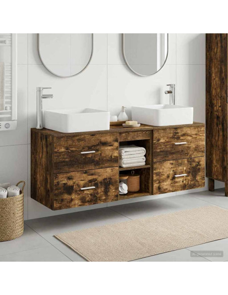 Set di Armadi da Bagno 3 pz Rovere Fumo 49,5 x 41 x 63 cm