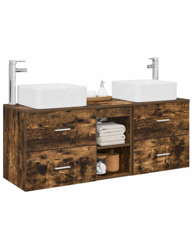 Set di Armadi da Bagno 3 pz Rovere Fumo 49,5 x 41 x 63 cm