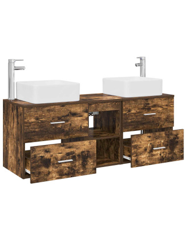 Set di Armadi da Bagno 3 pz Rovere Fumo 49,5 x 41 x 63 cm