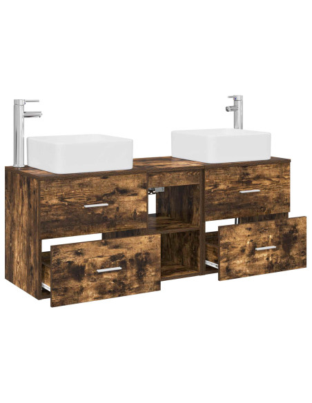 Set di Armadi da Bagno 3 pz Rovere Fumo 49,5 x 41 x 63 cm