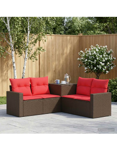 Set di divani 5 pz Marrone e Rosso Rattan sintetico e Acciaio