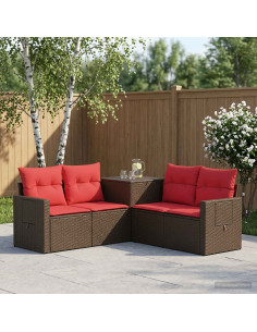 Set di divani 5 pz Marrone e Rosso Rattan sintetico e Acciaio