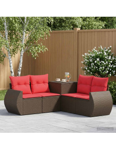 Set di divani 5 pz Marrone e Rosso Rattan sintetico e Acciaio