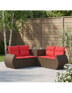 Set di divani 5 pz Marrone e Rosso Rattan sintetico e Acciaio