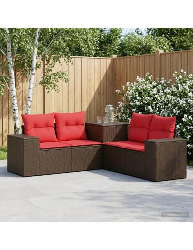Set di divani 5 pz Marrone e Rosso Rattan sintetico e Acciaio