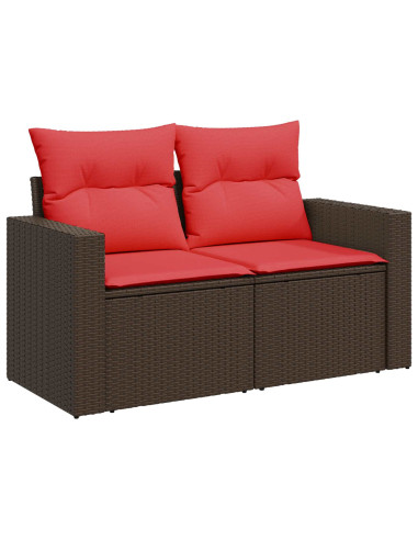 Set di divani 5 pz Marrone e Rosso Rattan sintetico e Acciaio