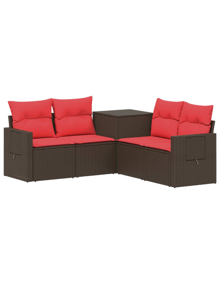 Set di divani 5 pz Marrone e Rosso Rattan sintetico e Acciaio