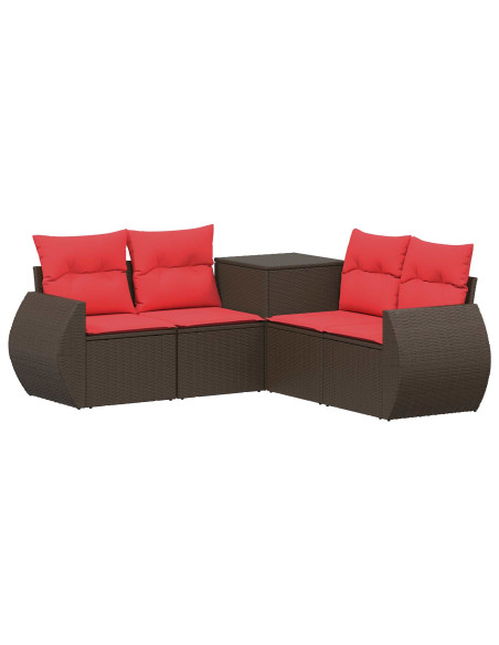 Set di divani 5 pz Marrone e Rosso Rattan sintetico e Acciaio
