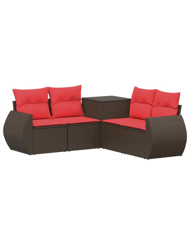 Set di divani 5 pz Marrone e Rosso Rattan sintetico e Acciaio