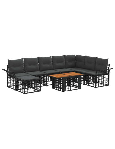Set Divano da Giardino 9 pz Nero e Grigio scuro polyrattan