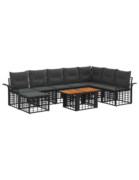 Set Divano da Giardino 9 pz Nero e Grigio scuro polyrattan