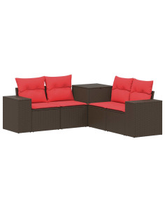 Set di divani 5 pz Marrone e Rosso Rattan sintetico e Acciaio 2