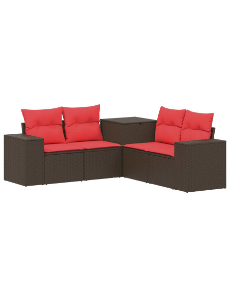 Set di divani 5 pz Marrone e Rosso Rattan sintetico e Acciaio