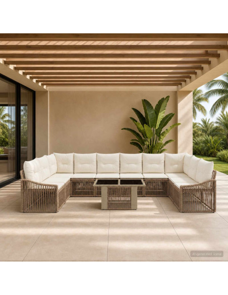 Set Divano da Giardino 11 pz Beige e Bianco Crema polyrattan