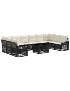 Set Divano da Giardino 11 pz Nero e Bianco Crema polyrattan 2
