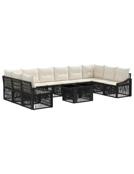 Set Divano da Giardino 11 pz Nero e Bianco Crema polyrattan
