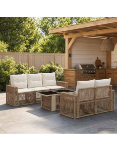 Set Divano da Giardino 6 pz Beige e Bianco Crema polyrattan