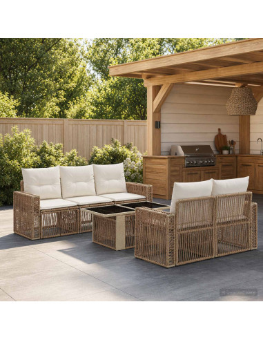 Set Divano da Giardino 6 pz Beige e Bianco Crema polyrattan