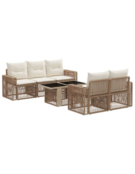 Set Divano da Giardino 6 pz Beige e Bianco Crema polyrattan