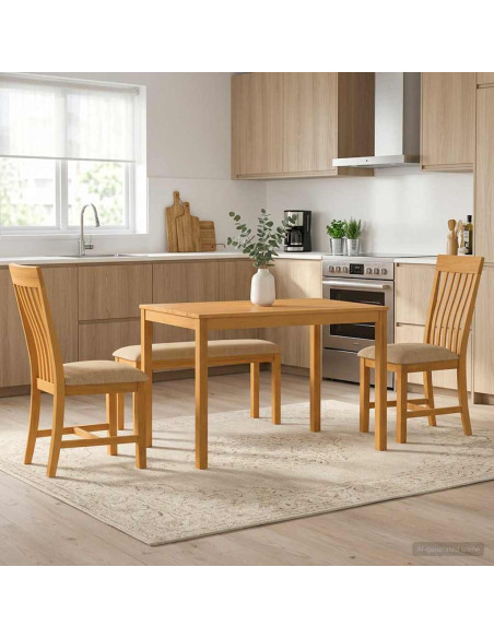 Set da pranzo 4 pz Beige Legno di Quercia Massello