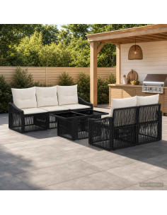 Set Divano da Giardino 6 pz Nero e Bianco Crema polyrattan