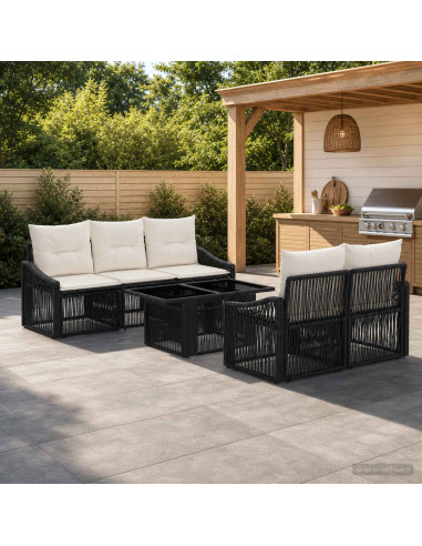 Set Divano da Giardino 6 pz Nero e Bianco Crema polyrattan