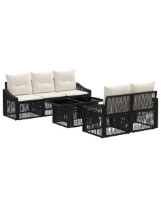 Set Divano da Giardino 6 pz Nero e Bianco Crema polyrattan 2