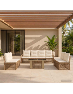 Set Divano da Giardino 9 pz Beige e Bianco Crema polyrattan