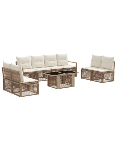 Set Divano da Giardino 9 pz Beige e Bianco Crema polyrattan 2