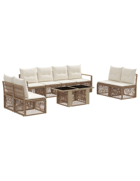 Set Divano da Giardino 9 pz Beige e Bianco Crema polyrattan