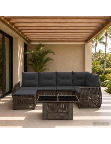 Set Divano da Giardino 7 pz Grigio e Grigio Scuro polyrattan