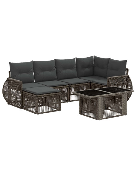 Set Divano da Giardino 7 pz Grigio e Grigio Scuro polyrattan