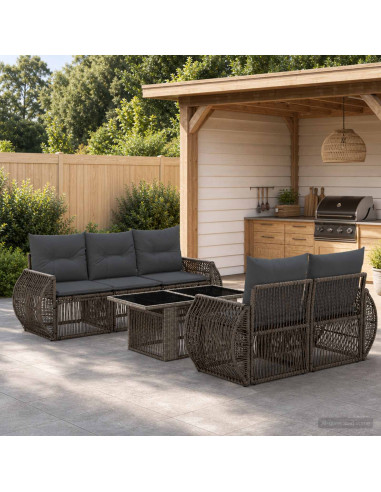 Set Divano da Giardino 6 pz Grigio e Grigio Scuro polyrattan