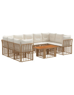 Set Divano da Giardino 10 pz Naturale e Bianco Crema polyrattan 2