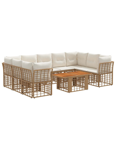 Set Divano da Giardino 10 pz Naturale e Bianco Crema polyrattan