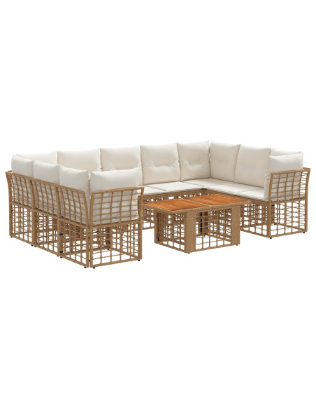 Set Divano da Giardino 10 pz Naturale e Bianco Crema polyrattan