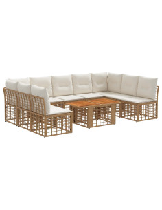 Set Divano da Giardino 10 pz Naturale e Bianco Crema polyrattan 2