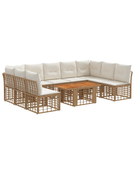 Set Divano da Giardino 10 pz Naturale e Bianco Crema polyrattan