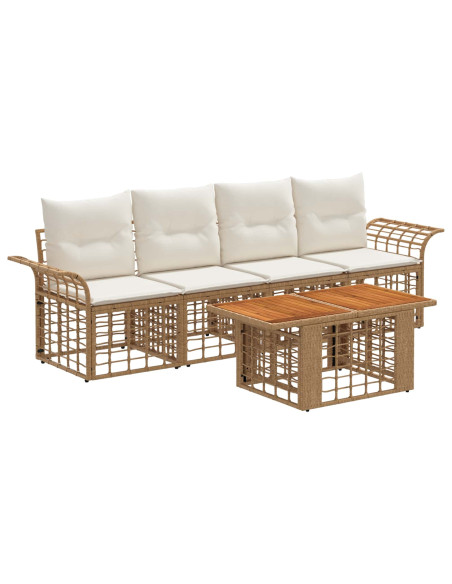 Set Divano da Giardino 5 pz Naturale e Bianco Crema polyrattan