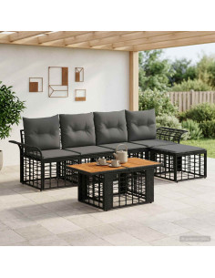 Set Divano da Giardino 6 pz Nero e Grigio scuro polyrattan