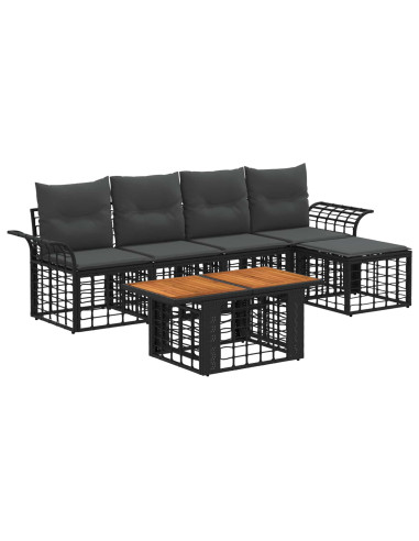 Set Divano da Giardino 6 pz Nero e Grigio scuro polyrattan