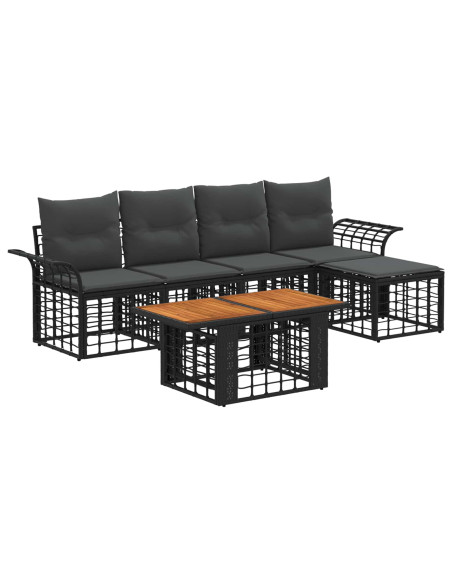 Set Divano da Giardino 6 pz Nero e Grigio scuro polyrattan